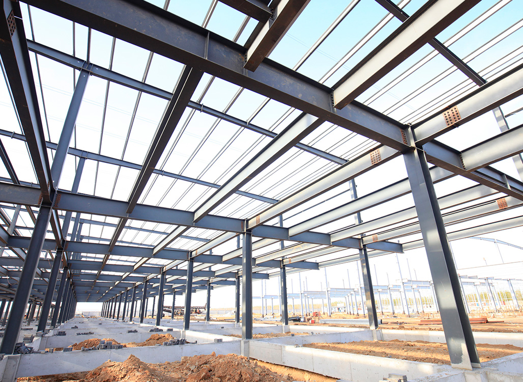 Steel beams at construction site